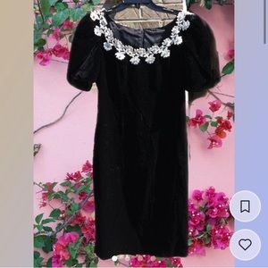 1989 Black Goth Velvet Mini Dress With White Flowers